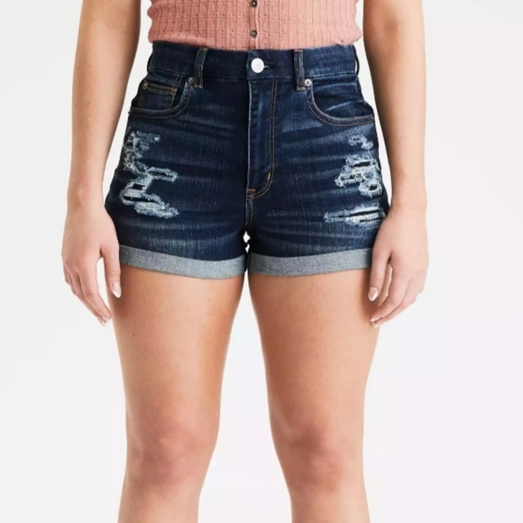 AEO curvy hi-rise Festival VSCO denim shortie shorts size 2 - Picture 1 of 10